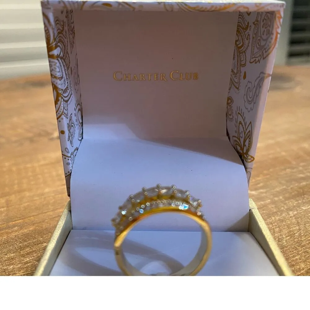 Gold-Tone Pavé & Square-Crystal Triple-Row Ring size 8 - Image 2