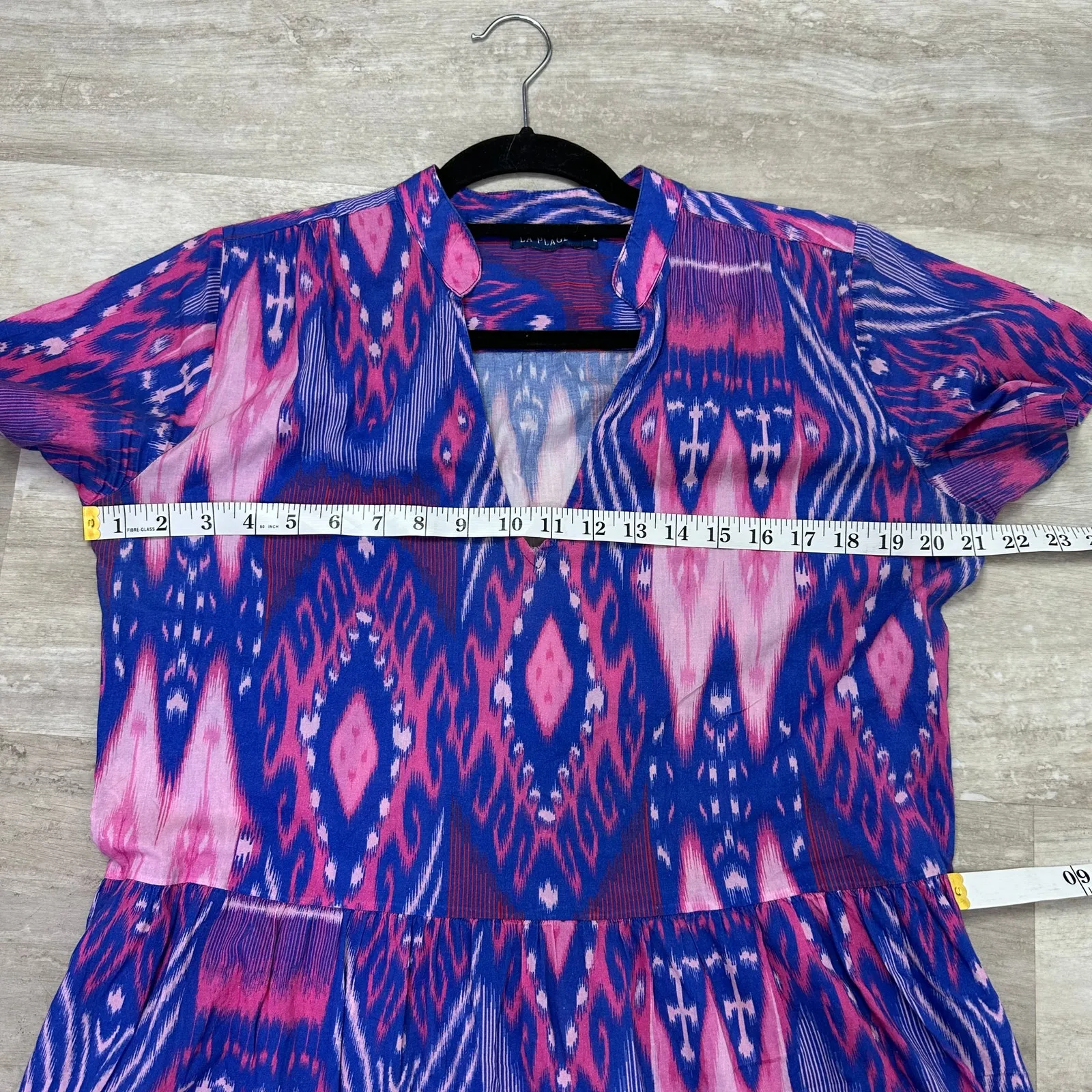 La Plage Alison Blue Pink Ikat Cotton Pocket Dress Women’s Large - Image 7