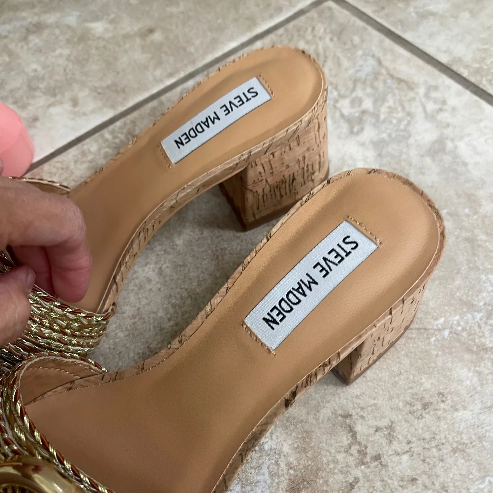 Steve Madden, the Seacrest Striped Raffia Buckle Detail Cork Slide Sandals 7.5 - Image 6