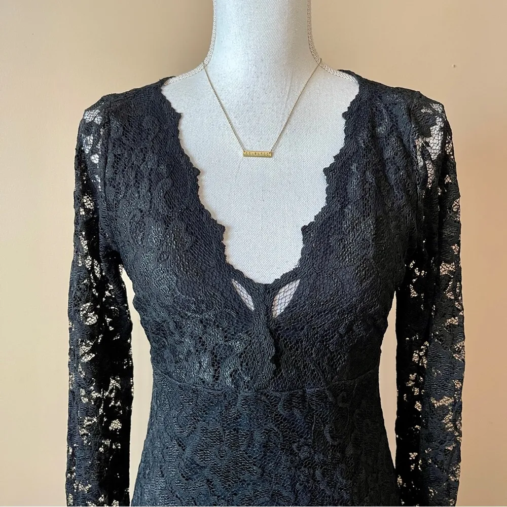 KAREN KANE | Black Lace Long Sleeve Midi Bodycon Dress Sz M - Image 2