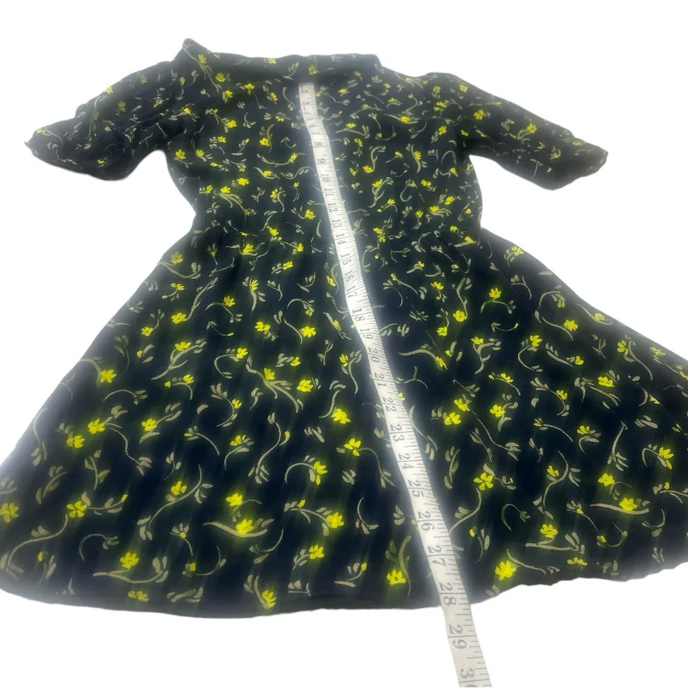 Sunday Best Floral‎ Puff Sleeve Mini Dress Black Yellow Print Size 2XS Blue - Image 4