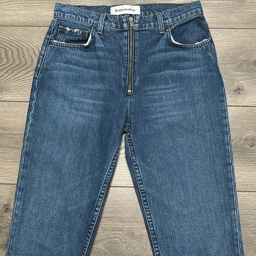 Reformation Brooke Zip High Rise Straight Blue Glacier Jeans‎ Size 27 - Image 4