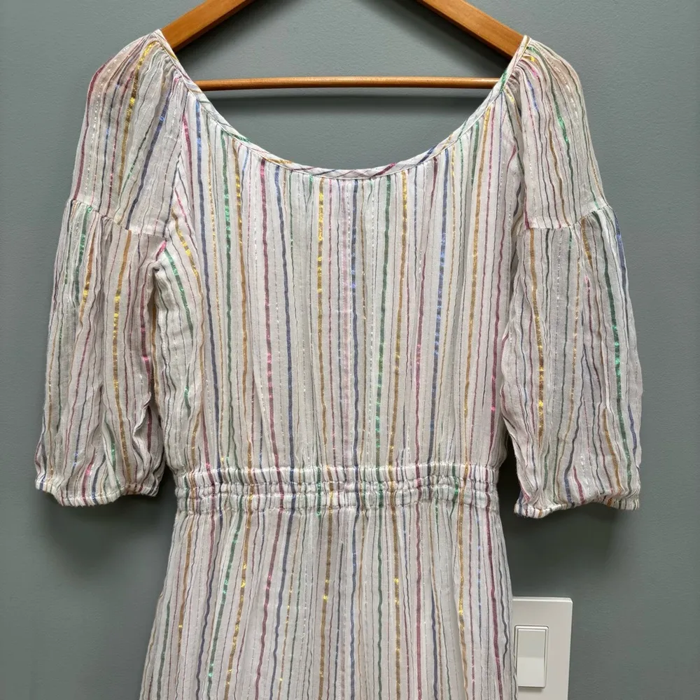 APIECE APART Short Sleeve Midi Dress in White / Metallic Stripes 0 - Image 7