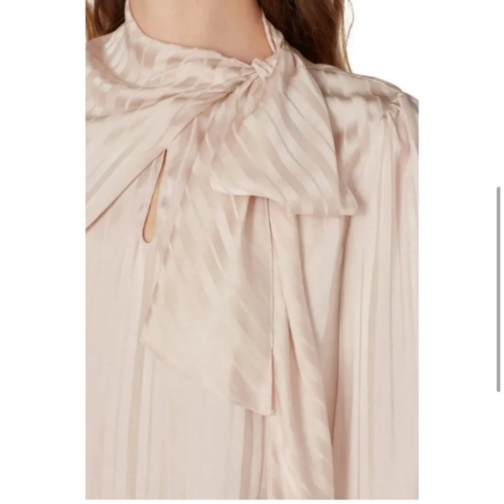 Rebecca Taylor Kitten Bow Lavaliere Collar Pin Stripped 100% Silk Blouse Sz 6 - Image 8