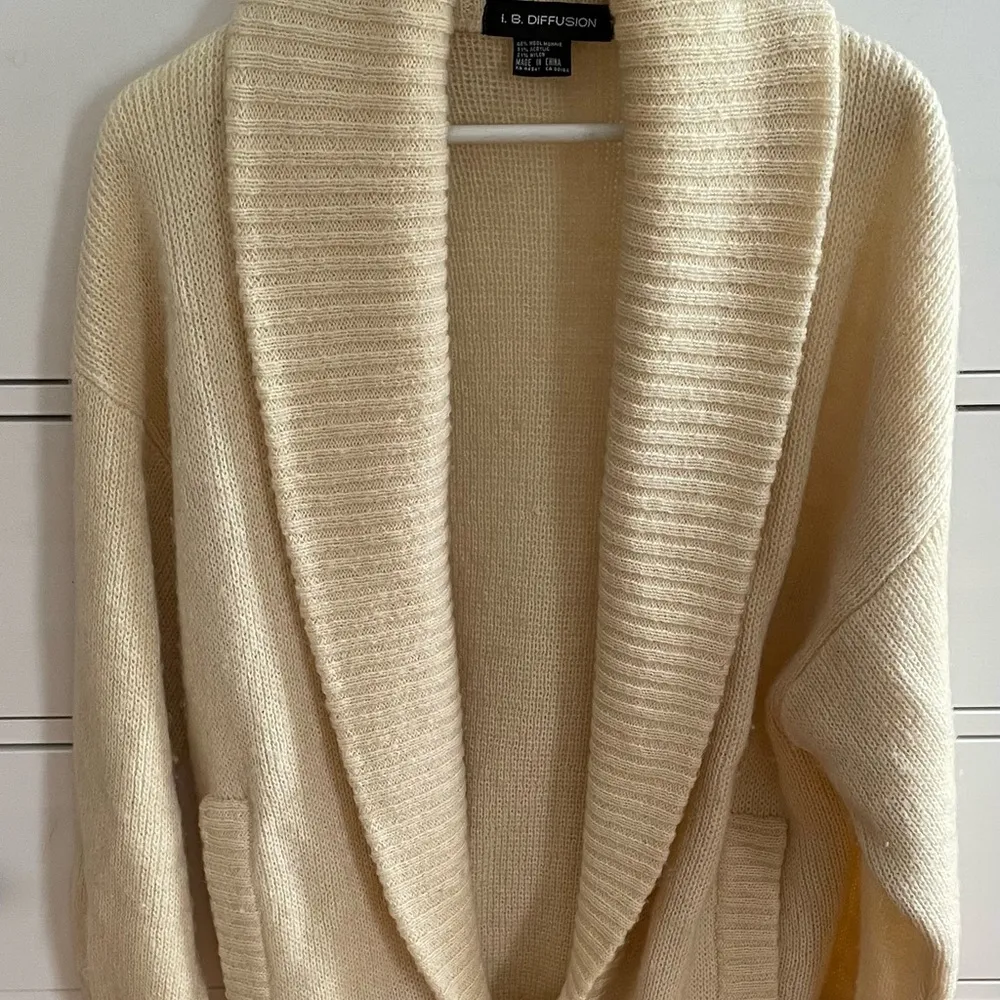 I.B. Diffusion cream wool mohair blend oversized chunky shawl collar cardigan S - Image 11