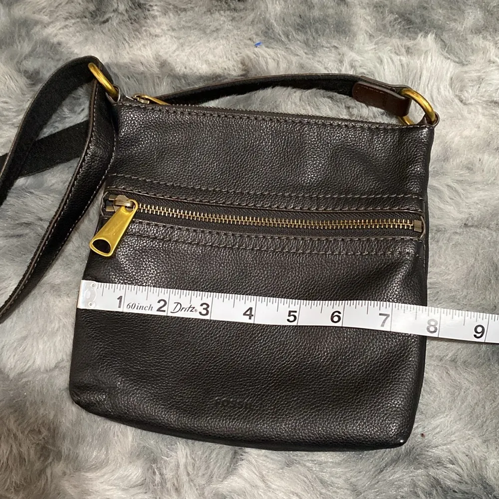 Fossil cow hide leather Black Leather Crossbody Bag with Gold Accents - Image 11