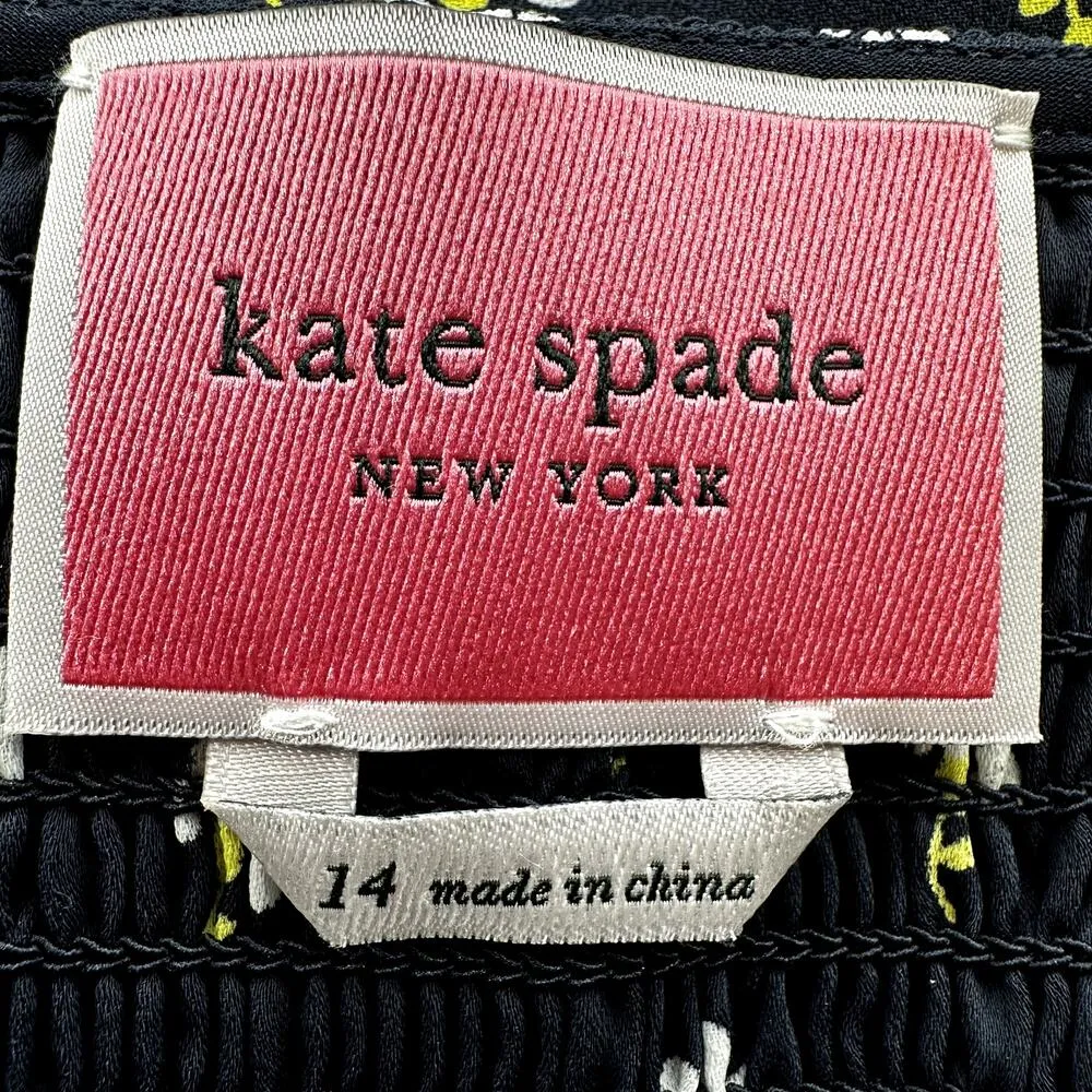 Kate Spade  Ditsy Begonia Flutter Sleeve Midi Dress Slit Keyhole Floral Black 14 - Image 3