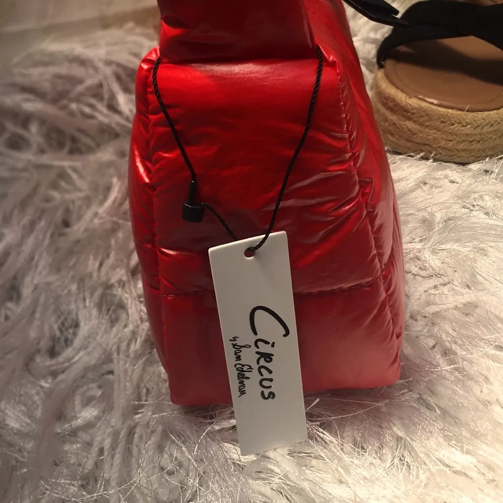 New Hot Red Quilted Puffer Shoulder Hand Bag - Sam Edelman - Image 3