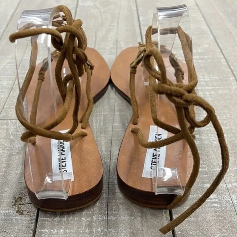 NEW! STEVE MADDEN Jerry Coin Embellished Brown Leather Ankle Wrap Sandals Size 8 - Image 4