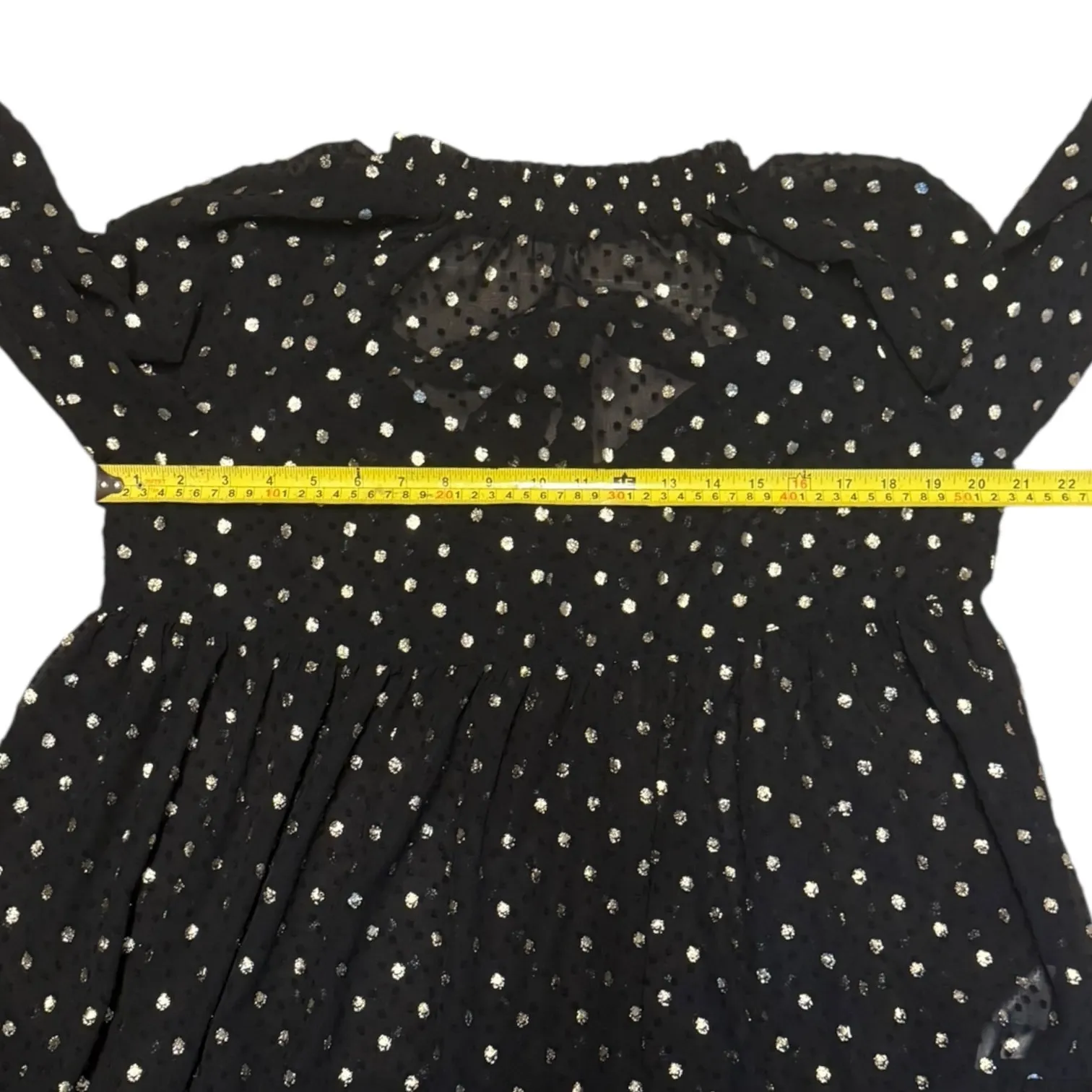 On 34th Black Sheer Baby Doll Dress With Gold Foil Dots Size Medium - Image 3