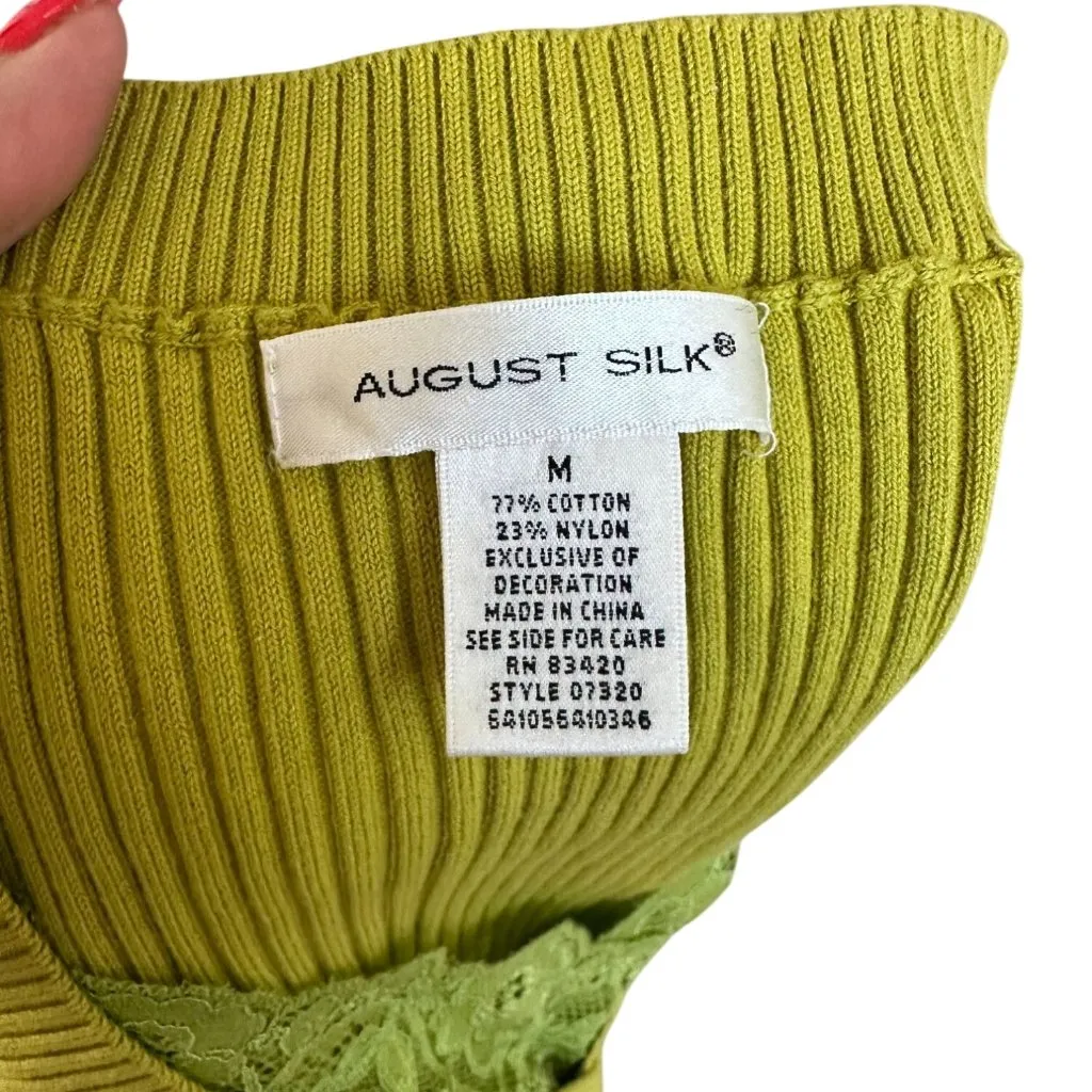 August Silk  Chartreuse Green V Neck Top Size Medium - Image 5