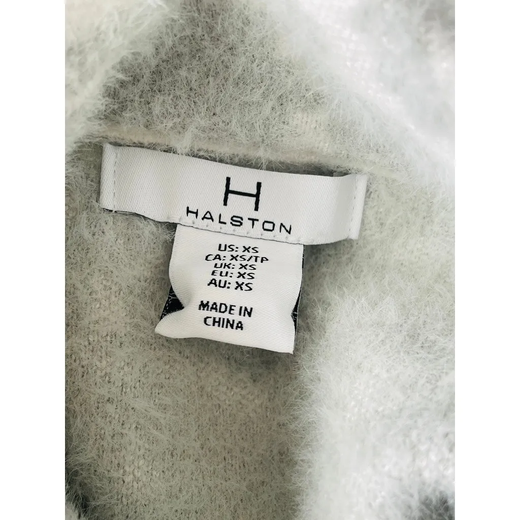 Halston Gray & White Jacquard Sweater Coat Gold Button Cardigan Jacket Soft - Image 4