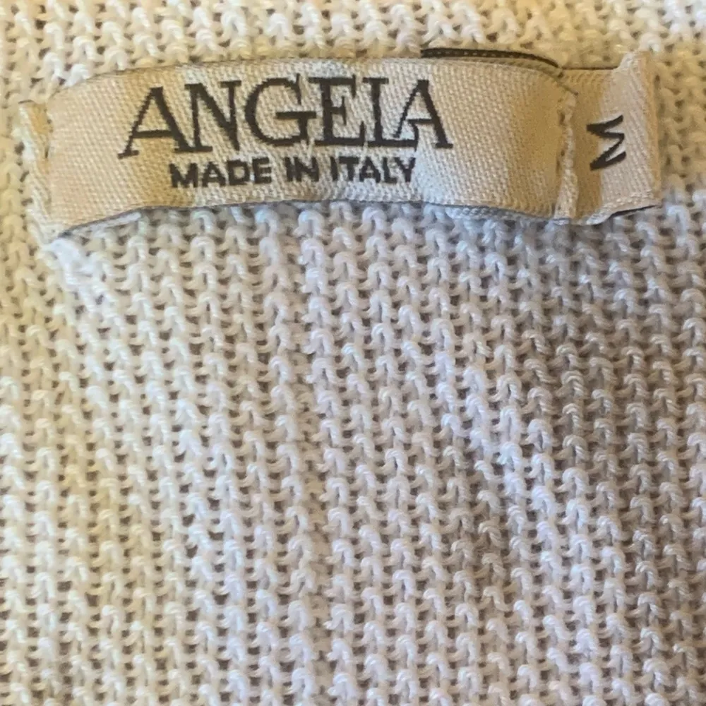 Angela top Medium Beige Brown Blue waffle knit, tie - Image 2
