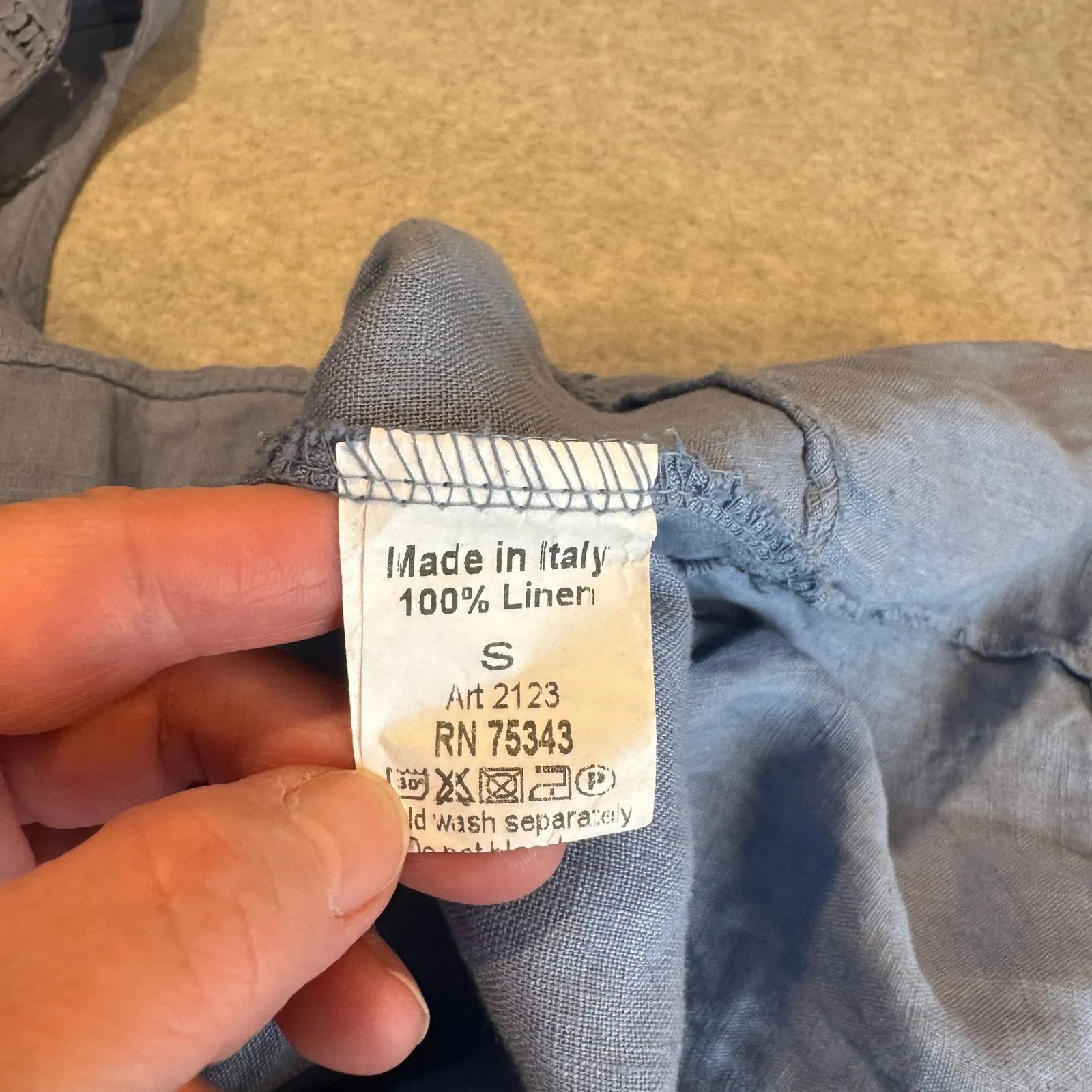 Terzo Millennio Linen Dress Blue Midi Sleeveless Bow Back Ruffle S Made in Italy - Image 11