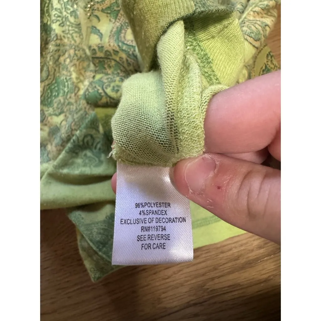 One World Live and‎ Let Live Tunic Top Size 1X Paisley Rhinestones Artsy Chic - Image 8