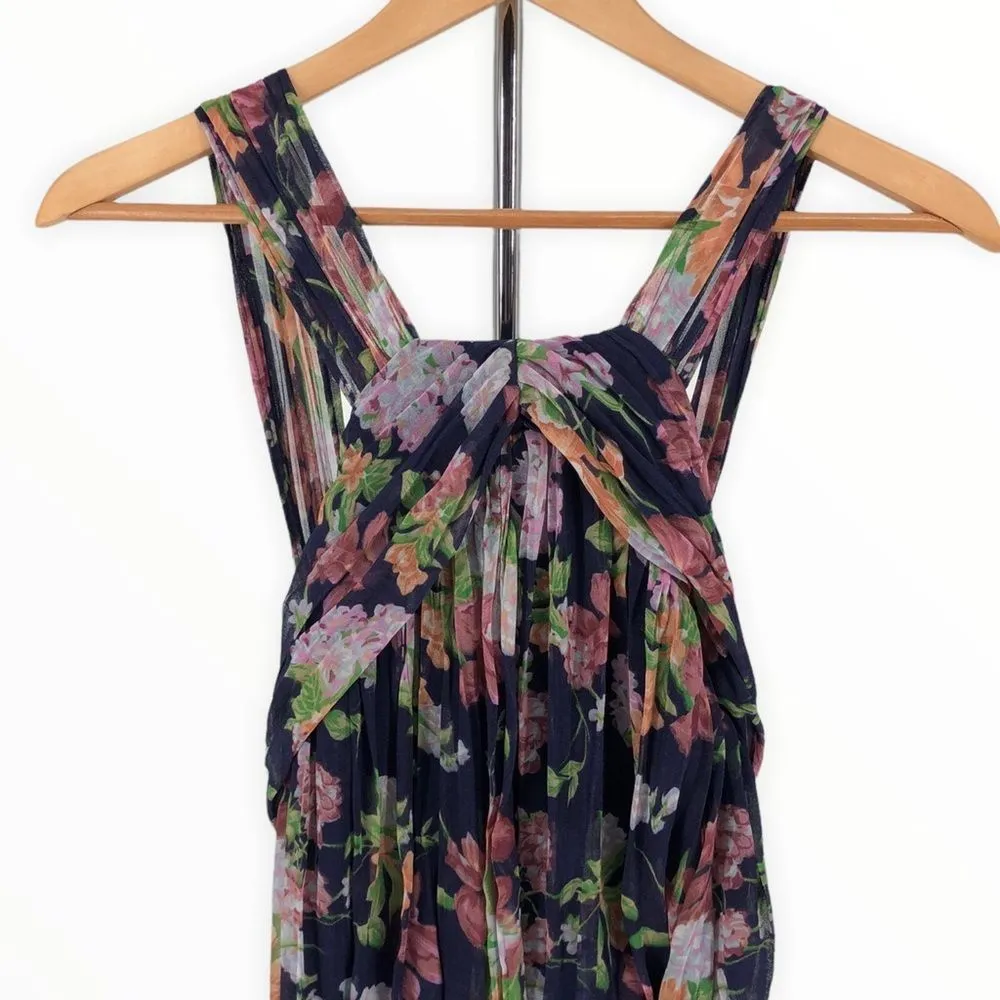 ASOS Curve Pleated High Neck Halter Midi Dress sz 14 Navy Summer Floral Print Blue - Image 4