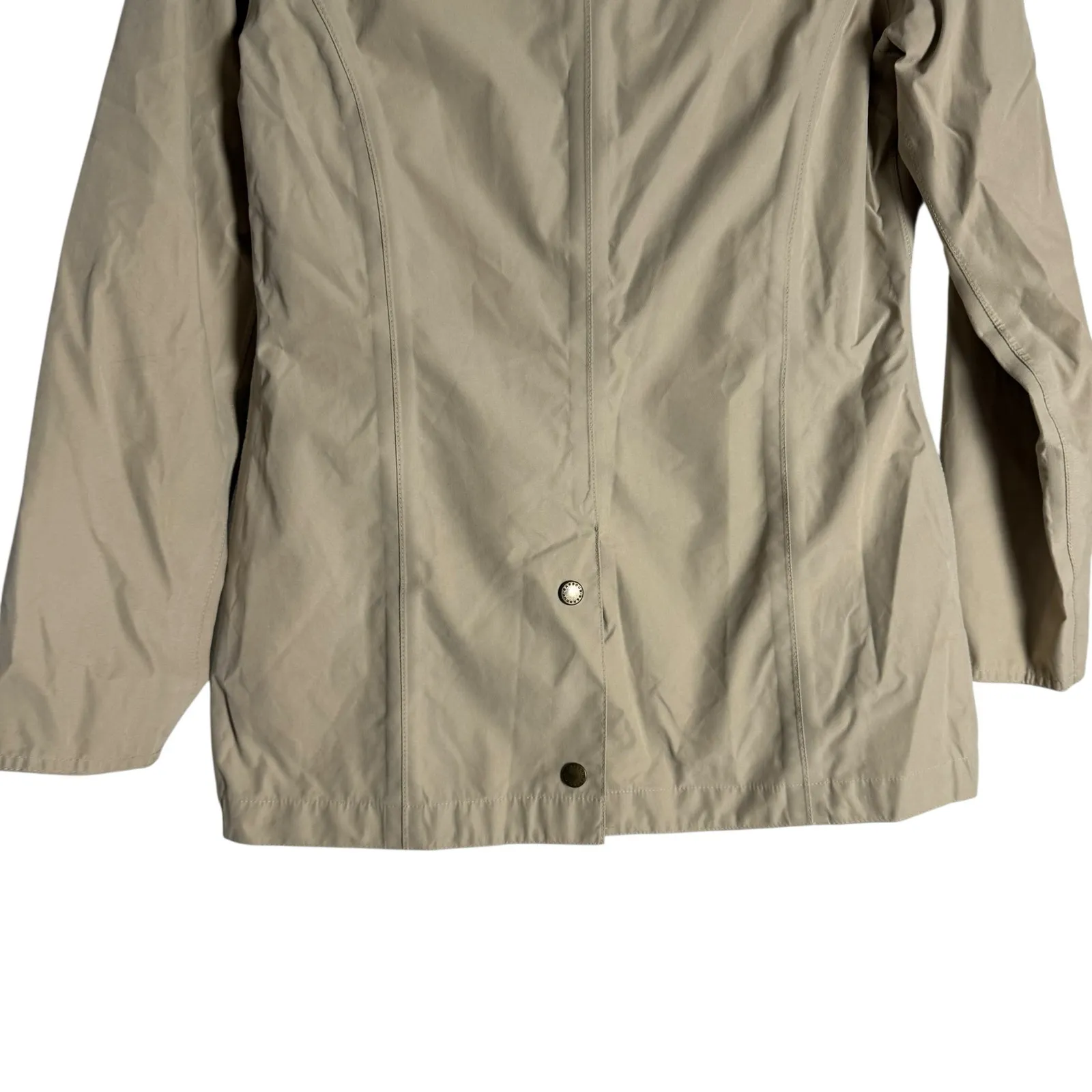 Barbour Tan Single Breasted Snap Front Zip Pocket Collared Travel Jacket Size 4 - Image 9
