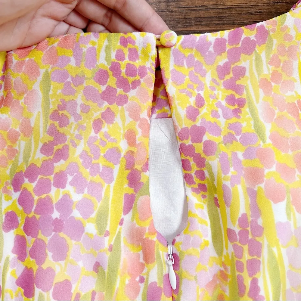 Shoshanna • floral mini dress fit & flare pink orange yellow flowy sleeveless - Image 10