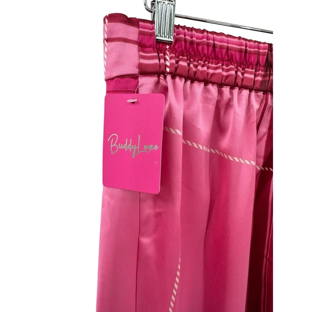 New Buddy Love McKenna Pajama Set Sugar Berry Removable Feather Cuffs Medium Pink - Image 8