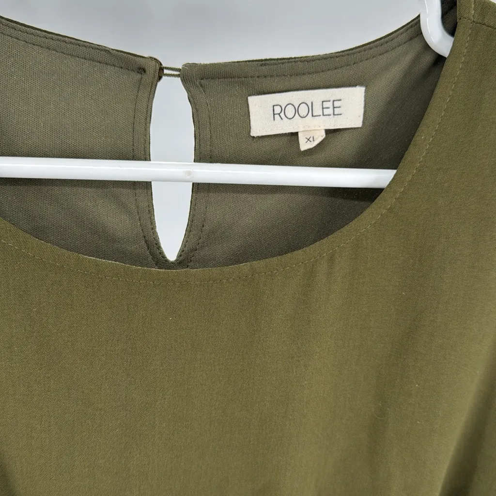 Roolee Olive Green wrap skirt Maxi Dress Flowy XL short sleeve lined boho casual - Image 8