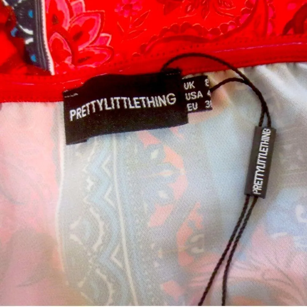 PrettyLittleThing Multi Paisley Bardot Knot Detail Blazer Dress NWT - Image 11