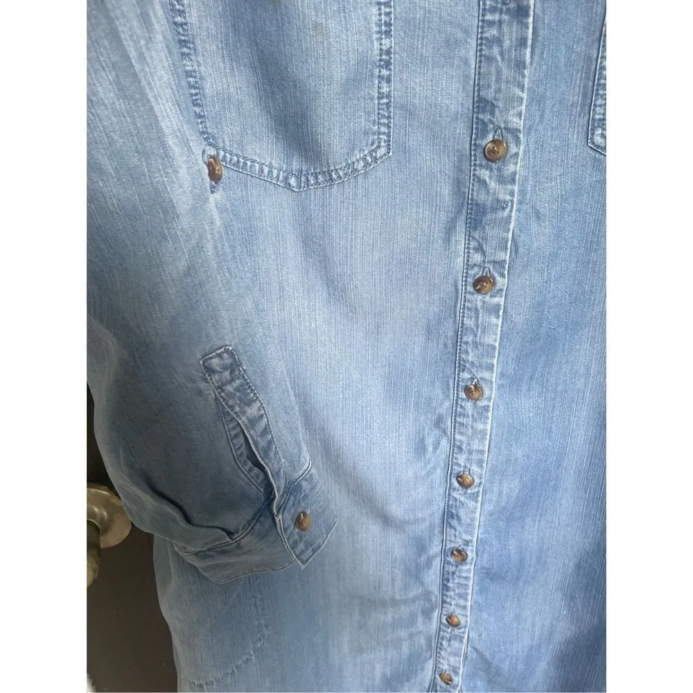 NWT JJill Lightweight Fringe Neck Button Front Denim Shirt Dress XLP Blue Size undefined - Image 14