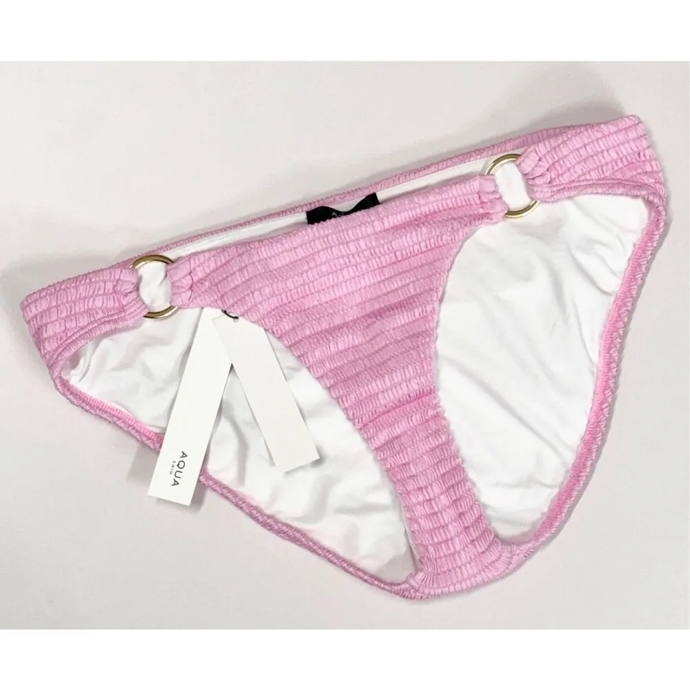 AQUA Ribbed Bikini Bottom Swimwear in Pink Size Large NWT - Image 4