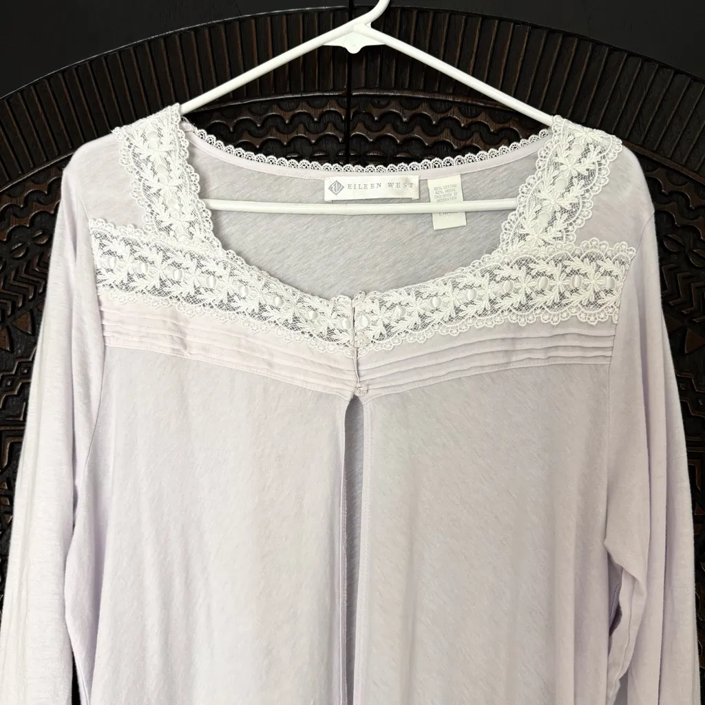 Eileen West Cotton Modal Open Front Robe L Lilac Lace Tradwife Cottage Rustic Purple Size L - Image 6