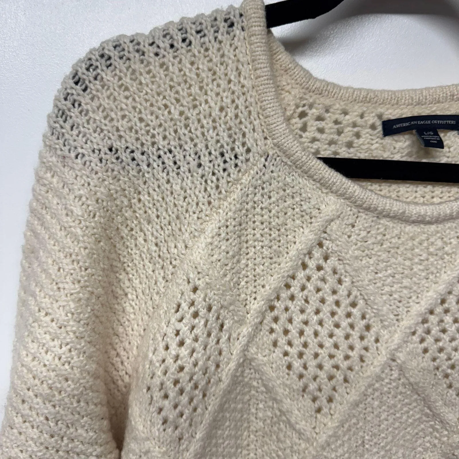 American Eagle Womens Cream Beige Crewneck Sweater Textured Knit Size Large - Image 3