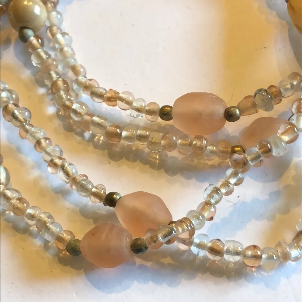 Vintage Transparent Pale Pink & Carved Beaded Boho Necklace - Image 8