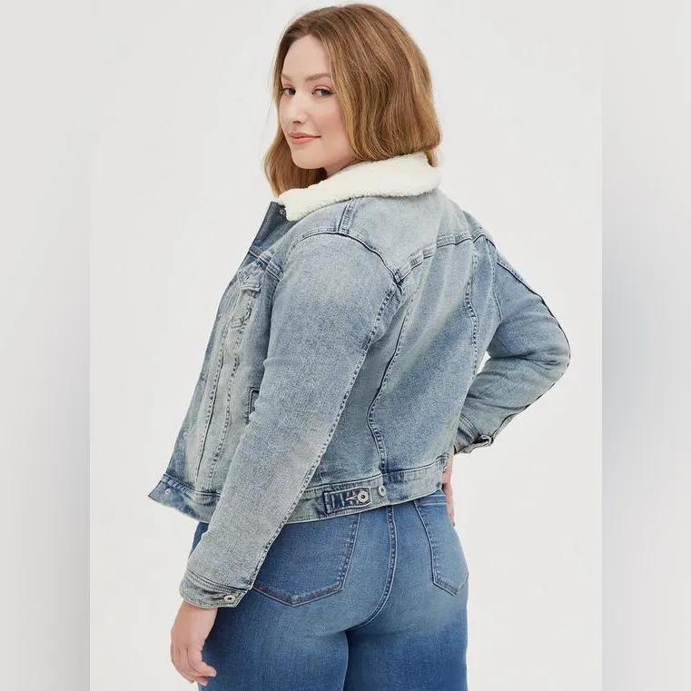Torrid Plaid Lined Sherpa Denim Jacket - Size 14/16 (1) - Image 2