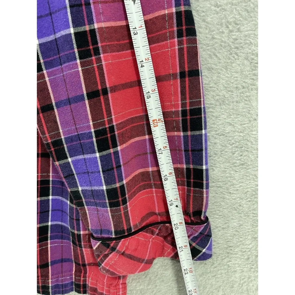 Victoria's Secret Women's Pajama Top Red Plaid Size Medium Button Front Cotton - Image 5