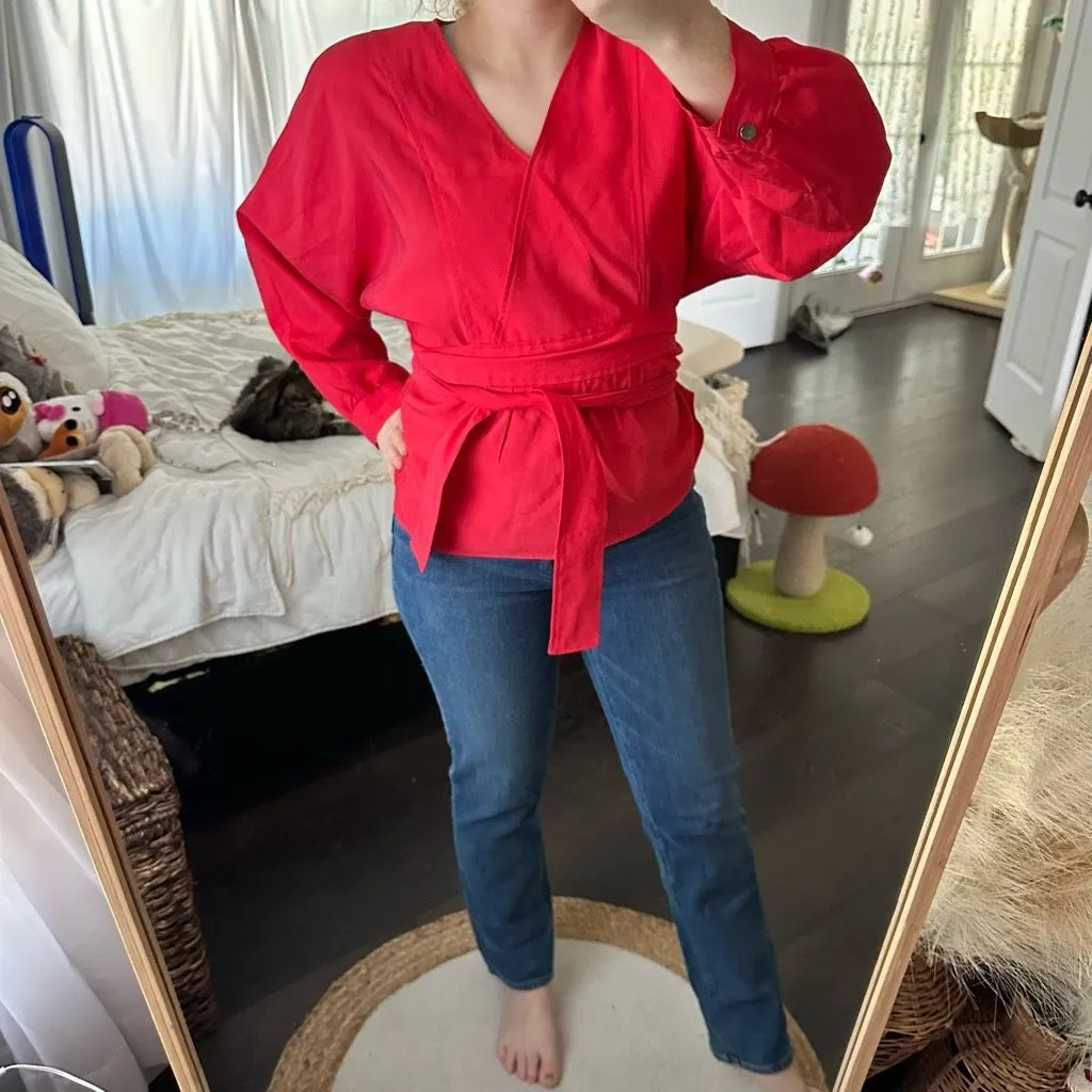 Ba&Sh Women’s Vermillion 2 Cola Wrap Crossover Top Career Workwear Red - Image 2