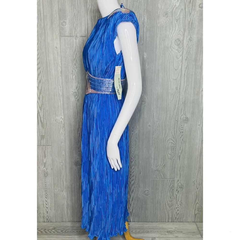 Nwt 1980 Ricki Lang for nuit blue ruffle pleated beaded formal , evening dress 6 - Image 10