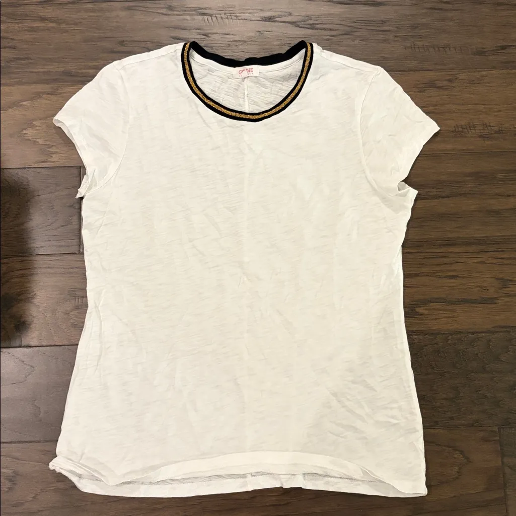 Goldie Lewinter Shirt Sleeve Metallic Tipped Ringer Tee Sz L - Image 6