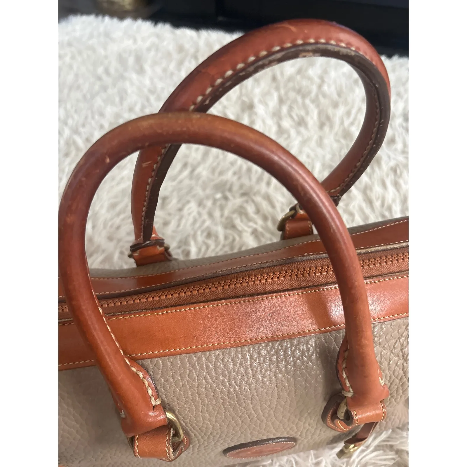 Vintage 80s Dooney Bourke All Weather Leather Satchel Tan Brown Made In USA - Image 9