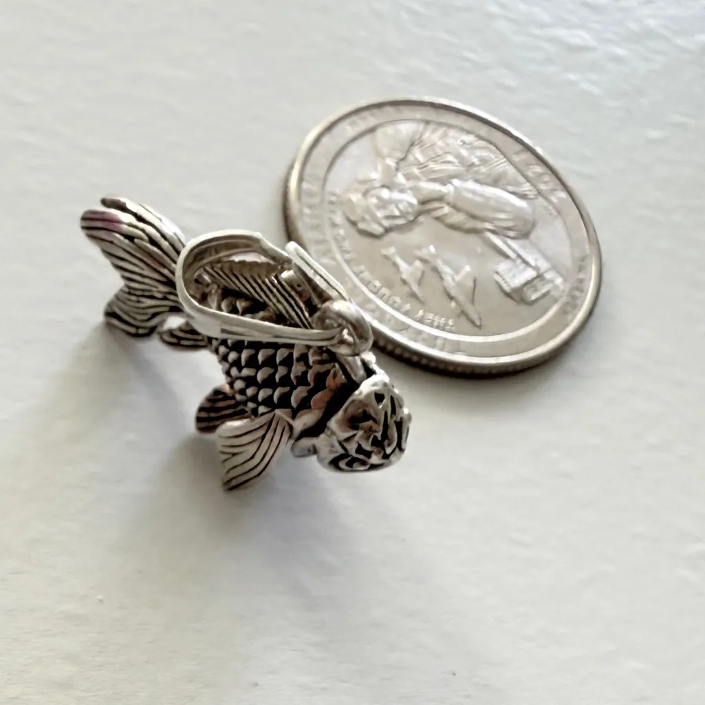 Fancy Goldfish Pendant 925 Sterling Silver Movable Fins 3D - Image 5