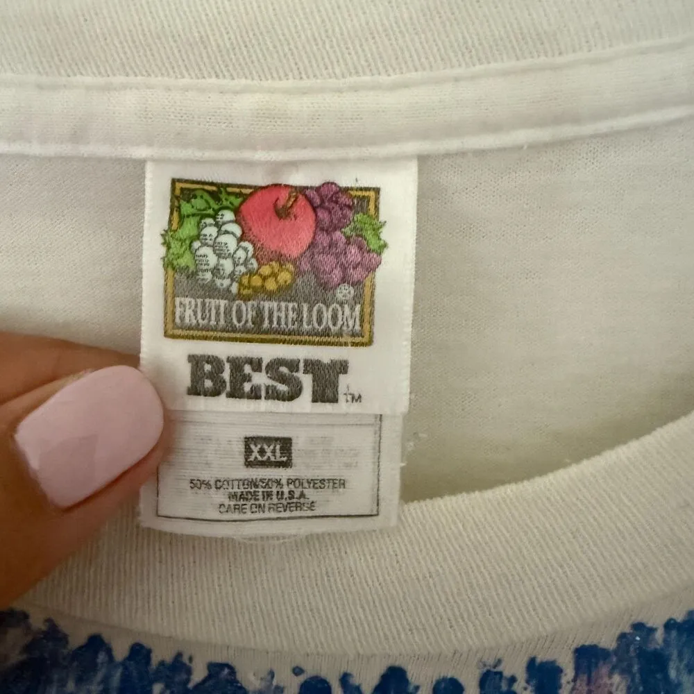 90s Fruit of the Loom Glitter Tee Single Stitch Graphic T-Shirt USA XXL - Stain - Image 3