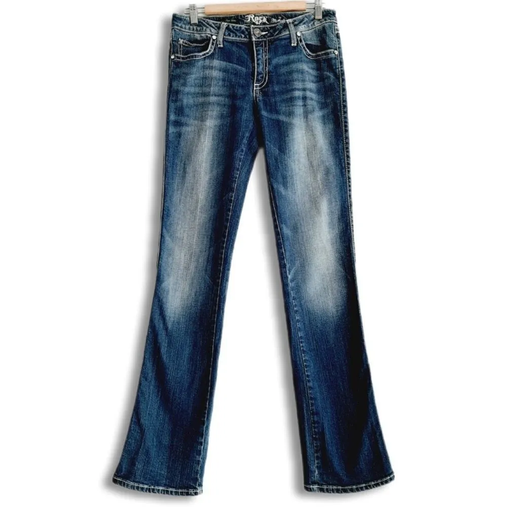 Rock 47 by WRANGLER Wings Embroidered Ultra Low Rise Bootcut Jeans Sz 7/8 - Image 2