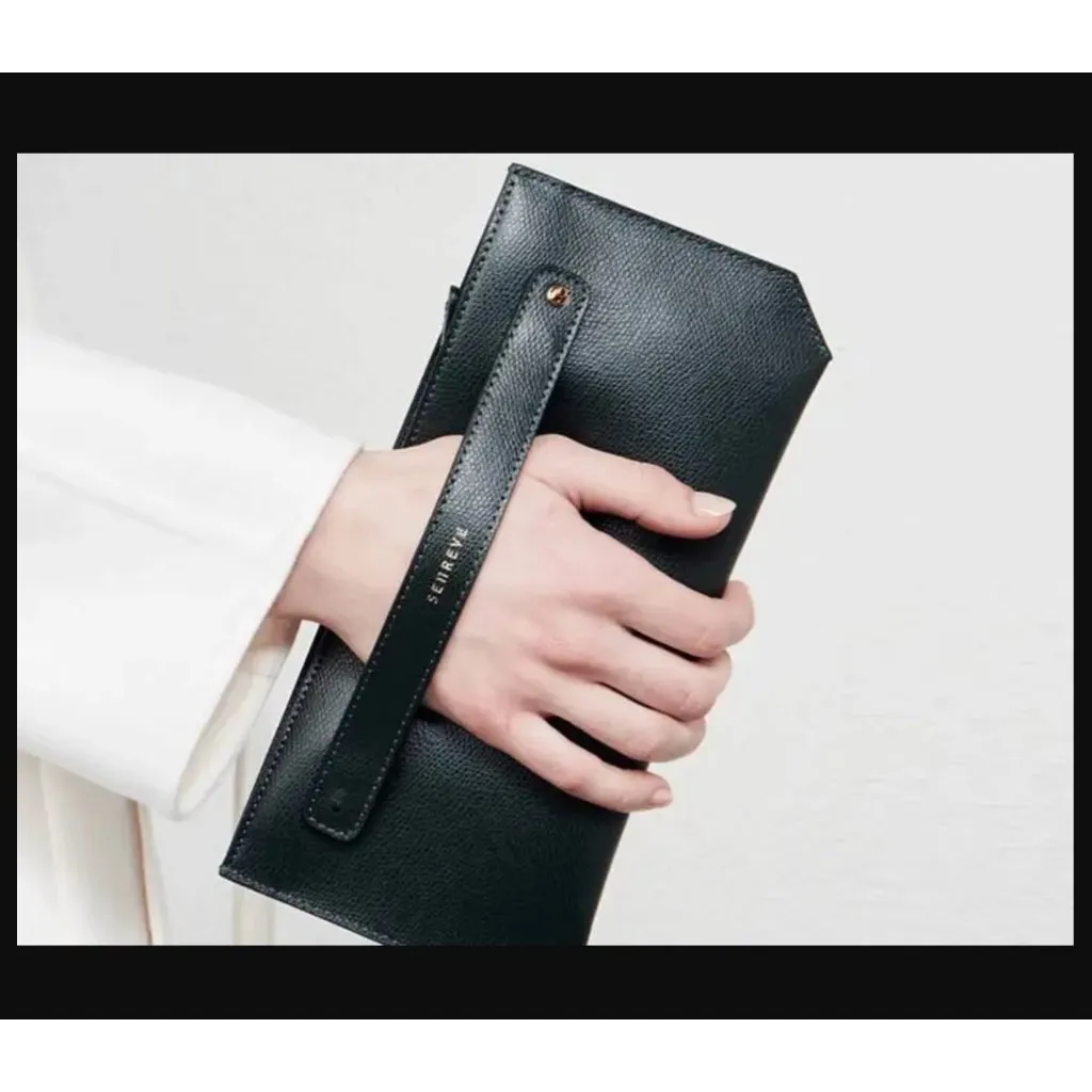 Senreve GRAY Embossed Leather Bracelet Pouch Clutch Grey Womens Size OS - Image 3