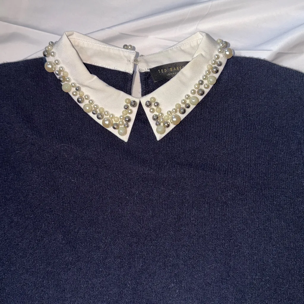 Ted Baker London Blue Sweater with Pearl Collar - Image 9