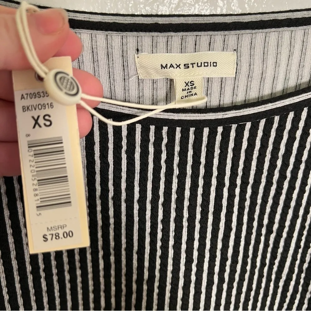 Max Studio Striped 3/4 Sleeve Tunic Top Black Ivory - Image 13