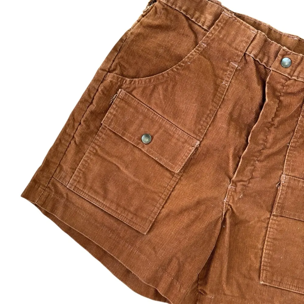 VTG Woolrich Corduroy Utility Shorts Size 12 Rust High Waisted Cargo Pockets - Image 4