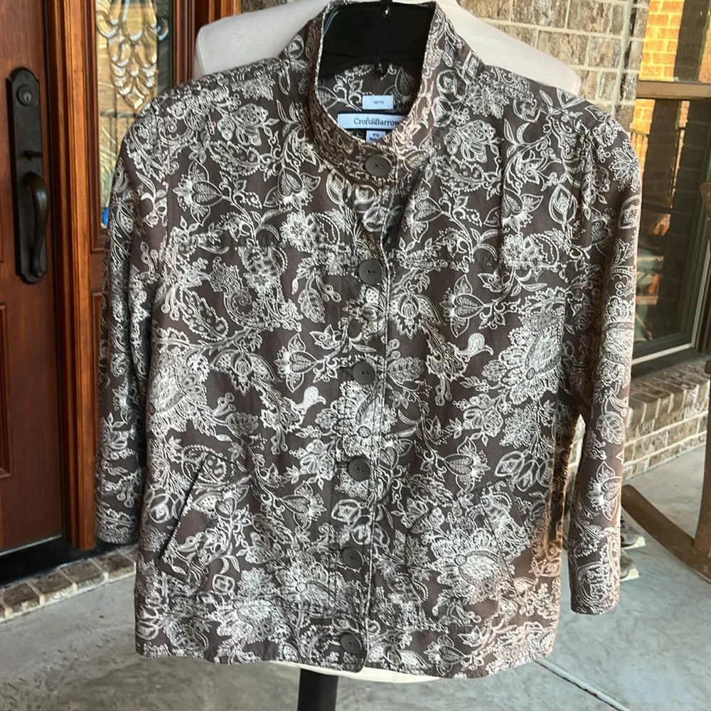 Linen Cotton Brown Print Jacket - Image 5