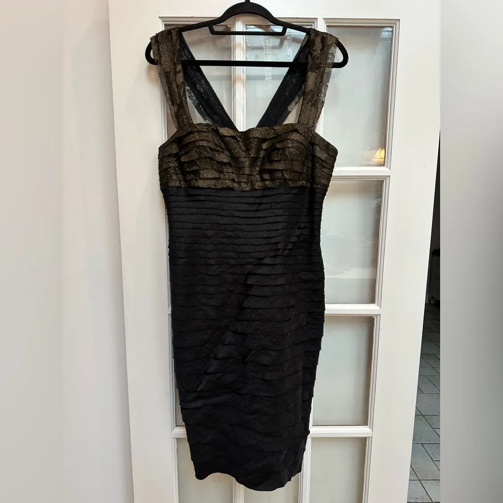 JS Collections Black Gold Lace Shimmer Cocktail Party Dress Whimsigoth Size 12 - Image 13