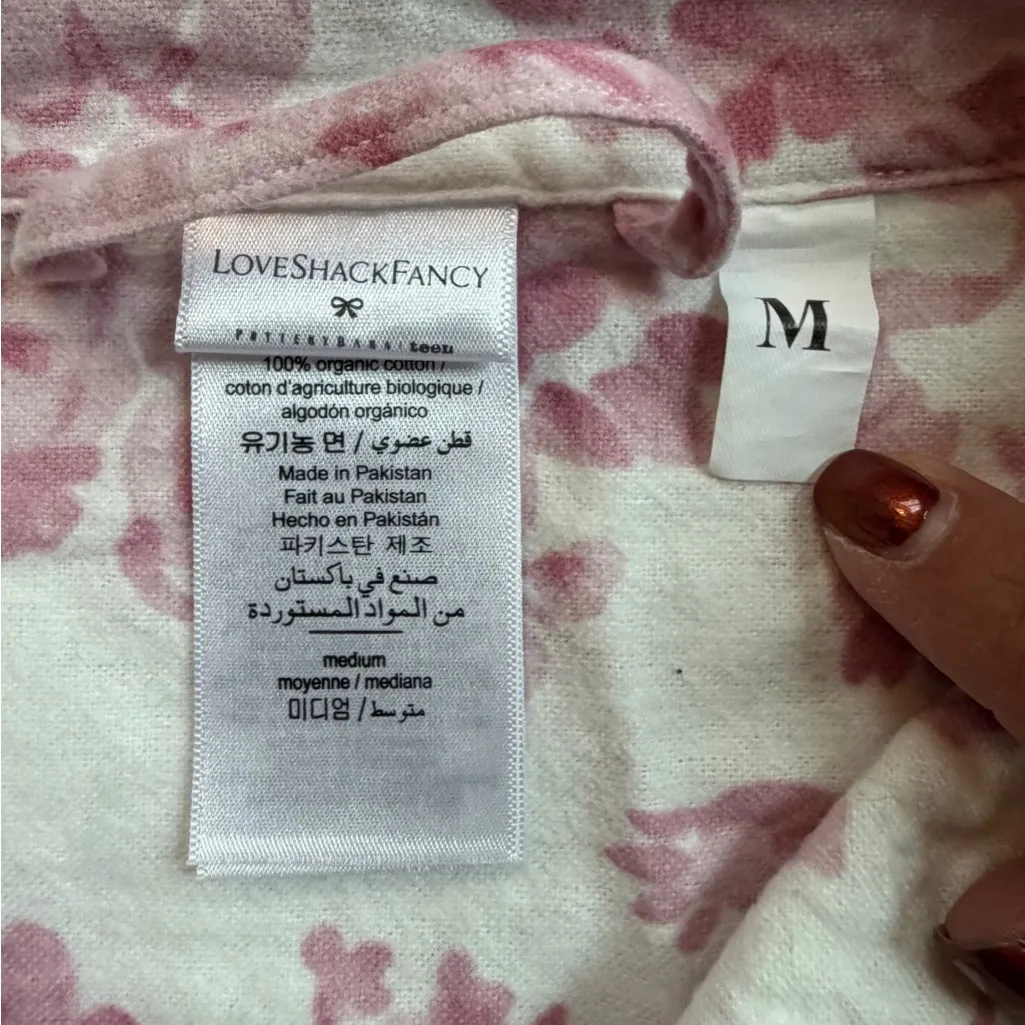 LoveShackFancy Damask Ruffle Pajama Set Pink Organic Cotton Size M - Image 4
