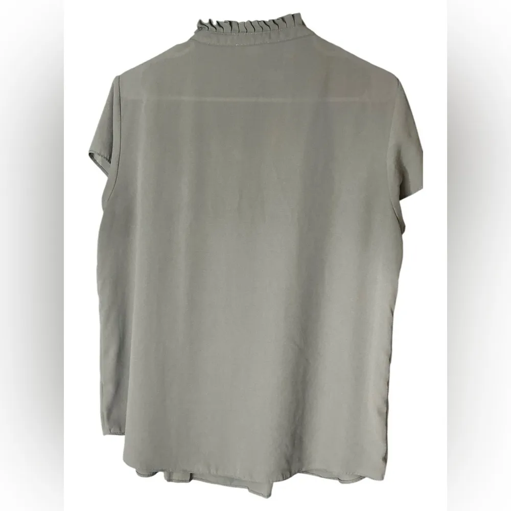 Calvin Klein Gray Blouse with Mandarin Collar - Image 2