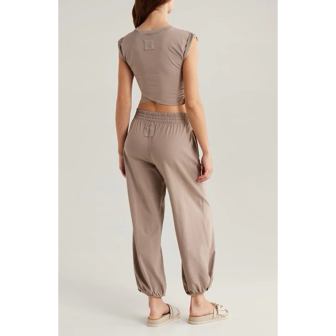 Free People Movement Hot Shot Cross Over Top Beige L Pumice Logo Crop Athleisure - Image 16