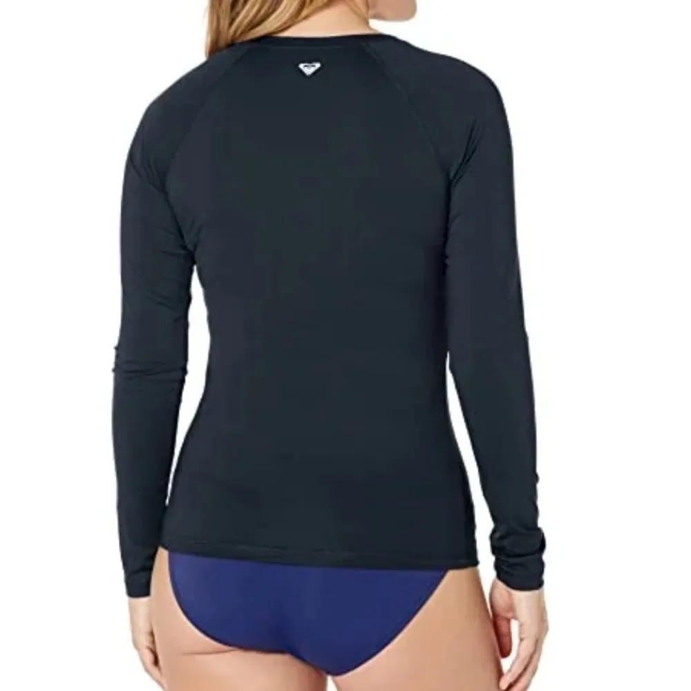 Roxy Essentials Long Sleeve Zip-up Rashguard Rash Guard Shirt XL Black - Image 2