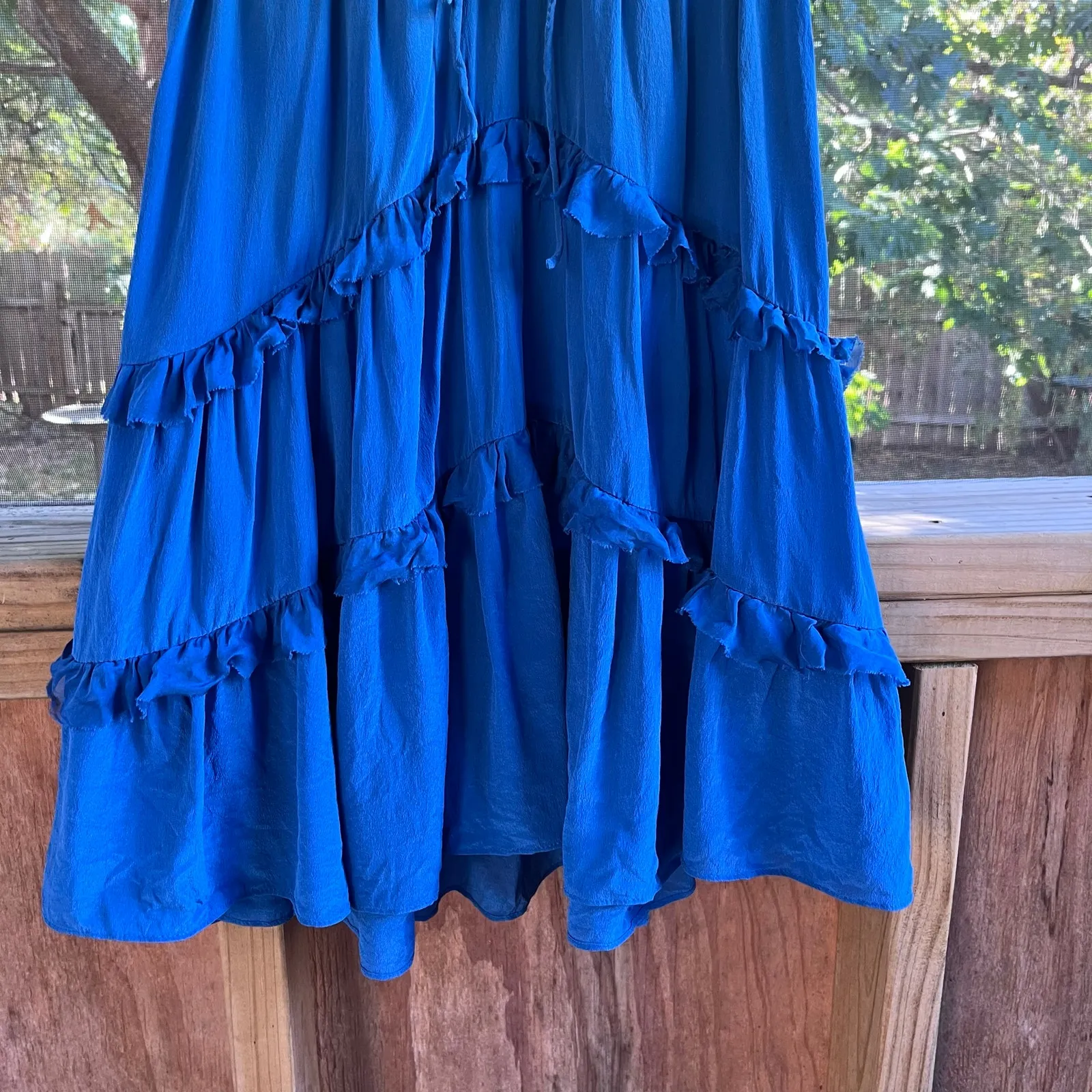 Anthropologie Lil' Women's Blue 100% Silk Ruffled Mini Dress Size 4 - Image 4